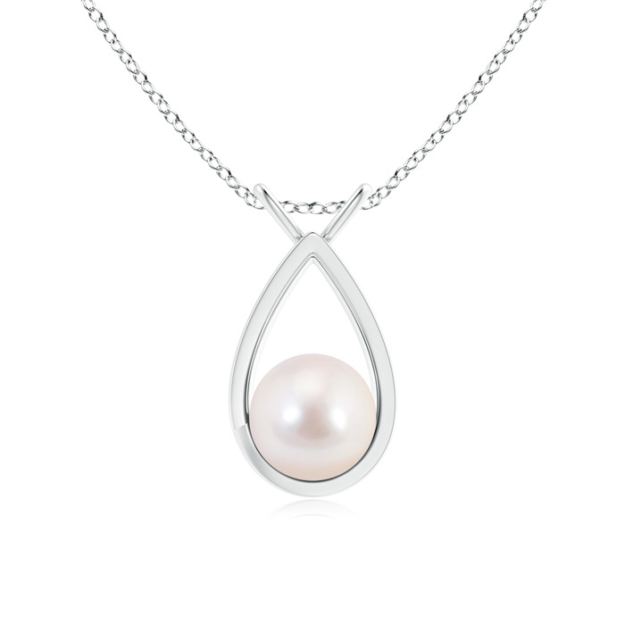 8mm AAAA Solitaire Japanese Akoya Pearl V-Bale Drop Pendant in White Gold