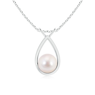 8mm AAAA Solitaire Japanese Akoya Pearl V-Bale Drop Pendant in White Gold