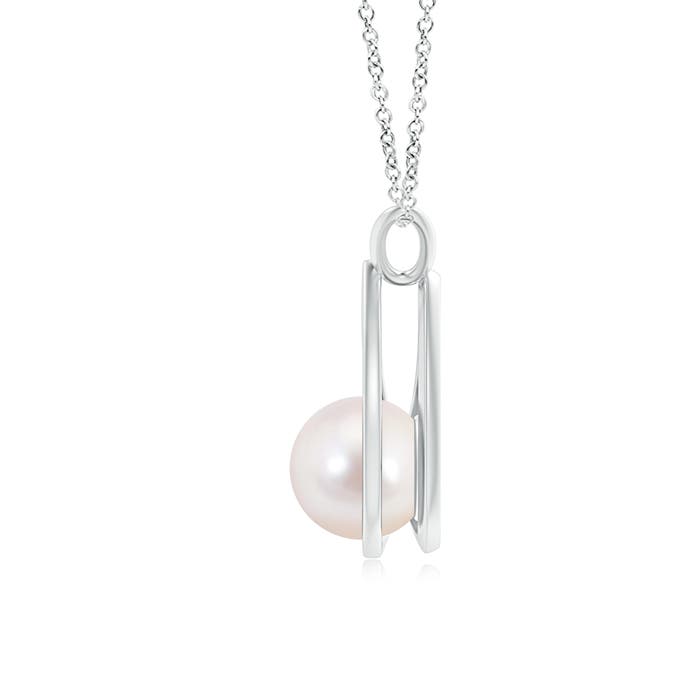 8mm AAAA Solitaire Japanese Akoya Pearl V-Bale Drop Pendant in White Gold - side 1