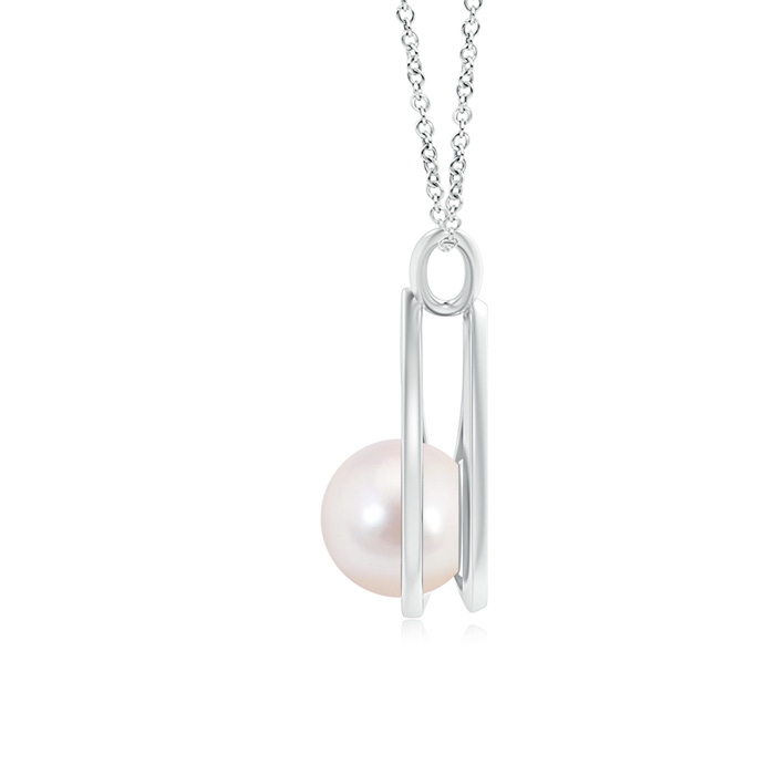 8mm AAAA Solitaire Japanese Akoya Pearl V-Bale Drop Pendant in White Gold product image