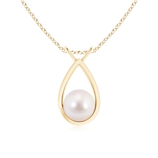 8mm AAAA Solitaire Japanese Akoya Pearl V-Bale Drop Pendant in Yellow Gold