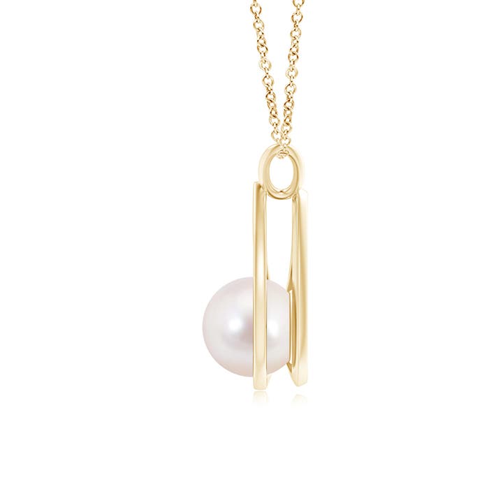 8mm AAAA Solitaire Japanese Akoya Pearl V-Bale Drop Pendant in Yellow Gold
