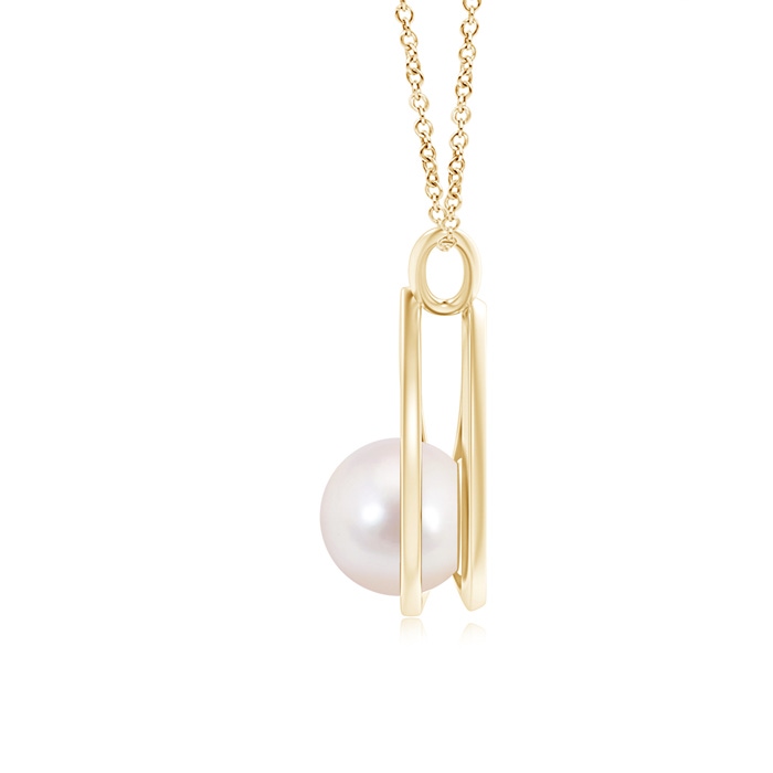 8mm AAAA Solitaire Japanese Akoya Pearl V-Bale Drop Pendant in Yellow Gold Product Image