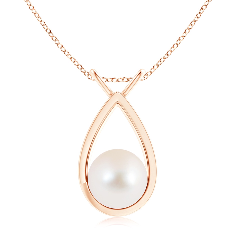 10mm AAA Solitaire Freshwater Pearl V-Bale Drop Pendant in Rose Gold 