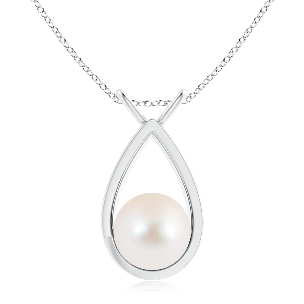 10mm AAA Solitaire Freshwater Pearl V-Bale Drop Pendant in S999 Silver