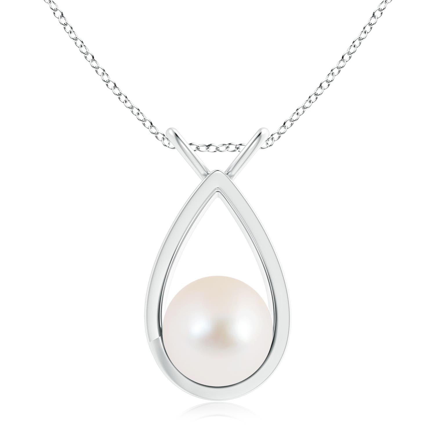 Freshwater Pearl V-Bale Pendant with Diamond | Angara