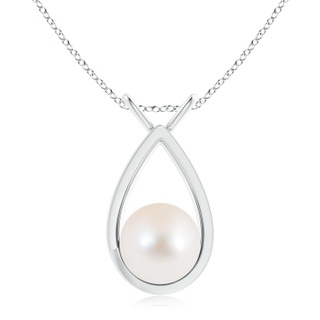 10mm AAA Solitaire Freshwater Pearl V-Bale Drop Pendant in White Gold
