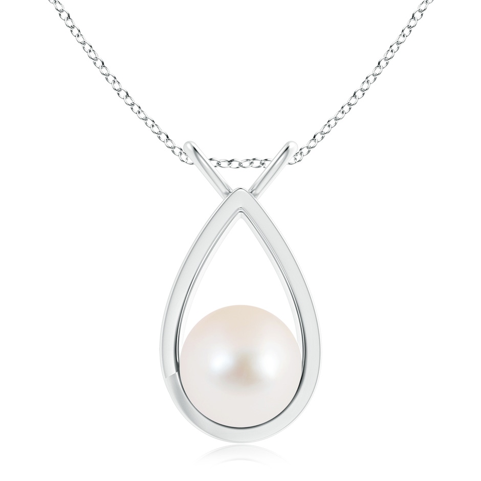 10mm AAA Solitaire Freshwater Pearl V-Bale Drop Pendant in White Gold 