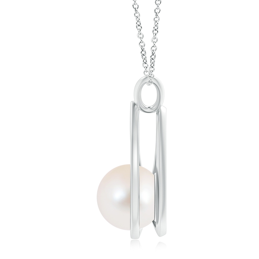 10mm AAA Solitaire Freshwater Pearl V-Bale Drop Pendant in White Gold Product Image