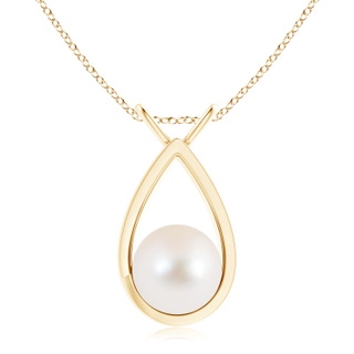 10mm AAA Solitaire Freshwater Pearl V-Bale Drop Pendant in Yellow Gold