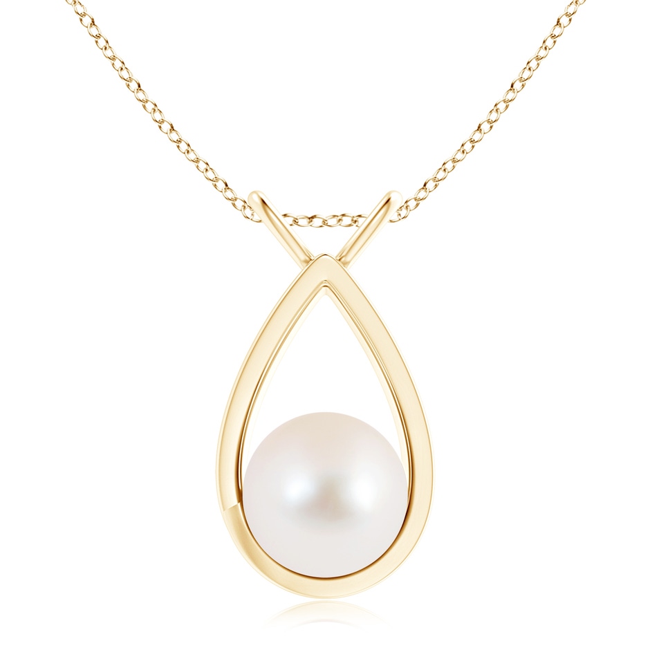 10mm AAA Solitaire Freshwater Pearl V-Bale Drop Pendant in Yellow Gold 