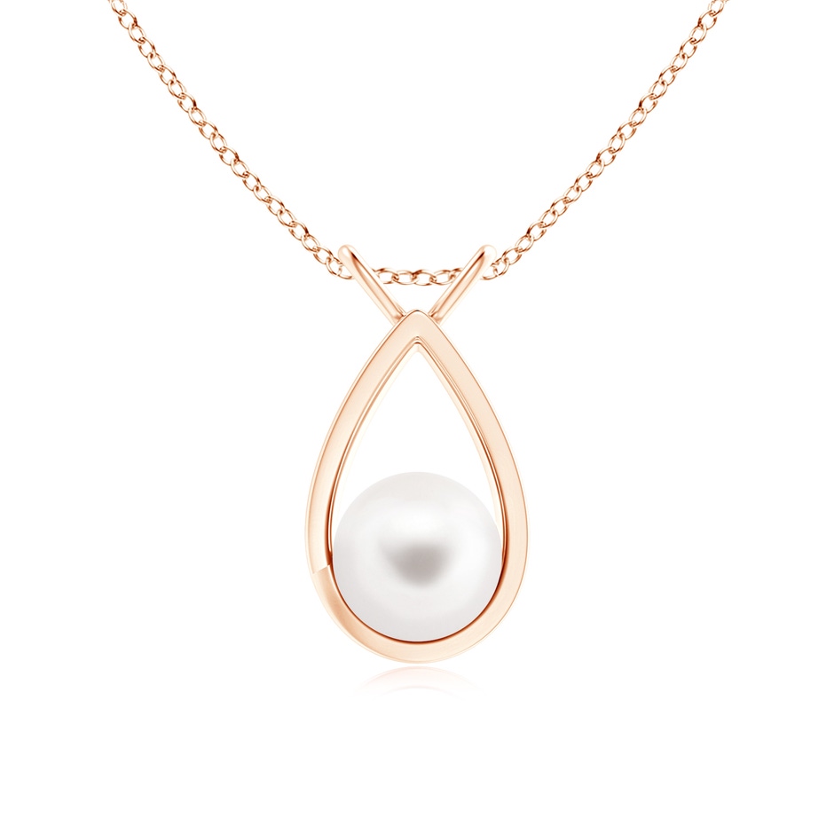 8mm AA Solitaire Freshwater Pearl V-Bale Drop Pendant in Rose Gold 