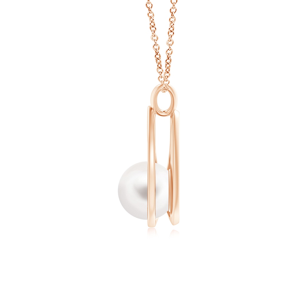 8mm AA Solitaire Freshwater Pearl V-Bale Drop Pendant in Rose Gold product image