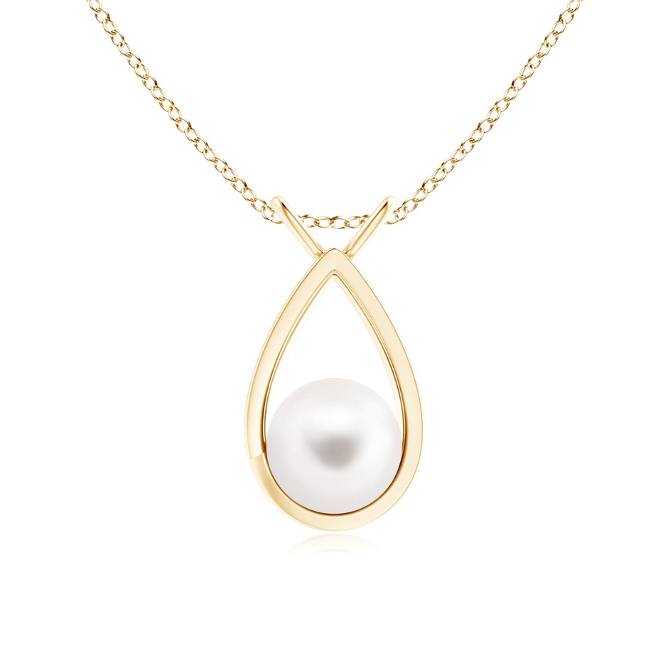 8mm AA Solitaire Freshwater Pearl V-Bale Drop Pendant in Yellow Gold 