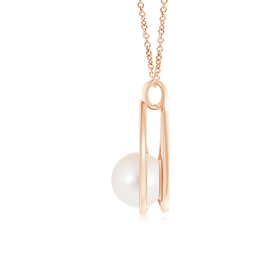 8mm AAA Solitaire Freshwater Pearl V-Bale Drop Pendant in Rose Gold product image