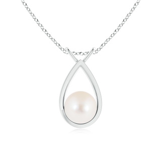 8mm AAA Solitaire Freshwater Pearl V-Bale Drop Pendant in White Gold