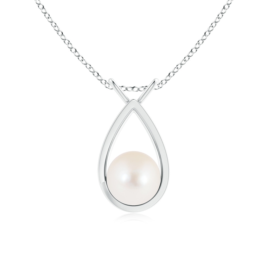 8mm AAA Solitaire Freshwater Pearl V-Bale Drop Pendant in White Gold 