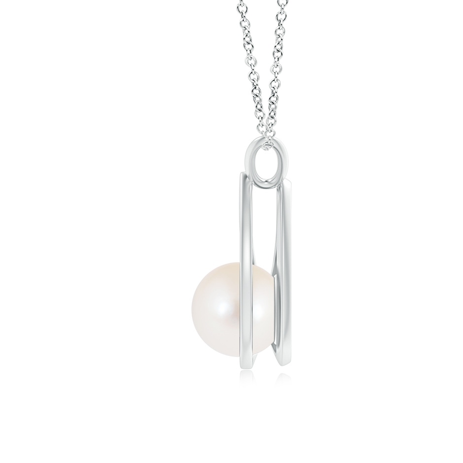 8mm AAA Solitaire Freshwater Pearl V-Bale Drop Pendant in White Gold product image
