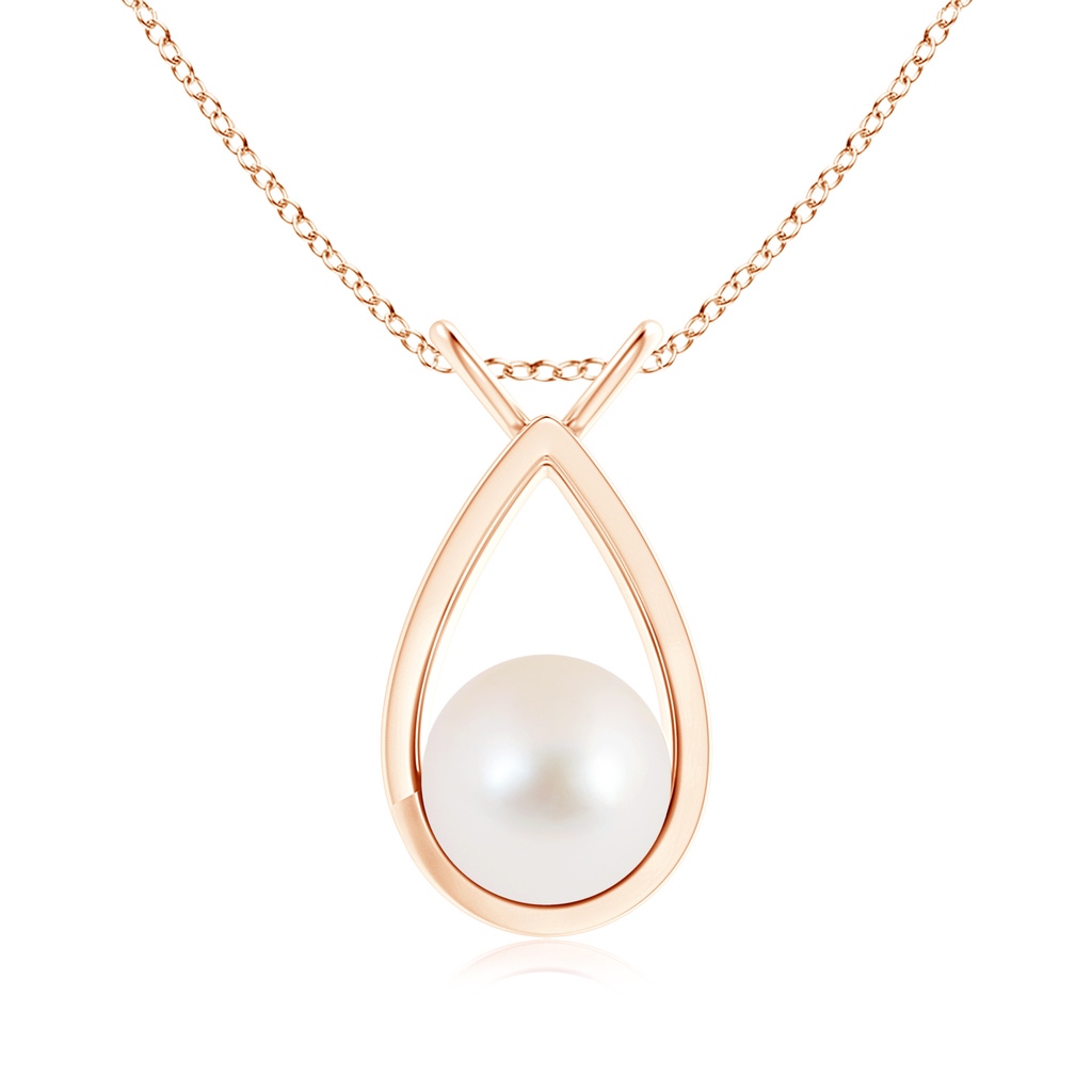 9mm AAA Solitaire Freshwater Pearl V-Bale Drop Pendant in Rose Gold