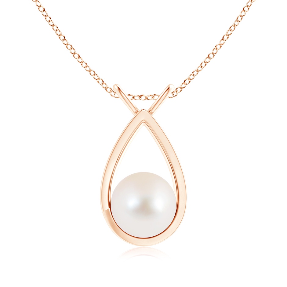 9mm AAA Solitaire Freshwater Pearl V-Bale Drop Pendant in Rose Gold 