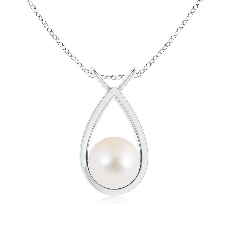 9mm AAA Solitaire Freshwater Pearl V-Bale Drop Pendant in White Gold 