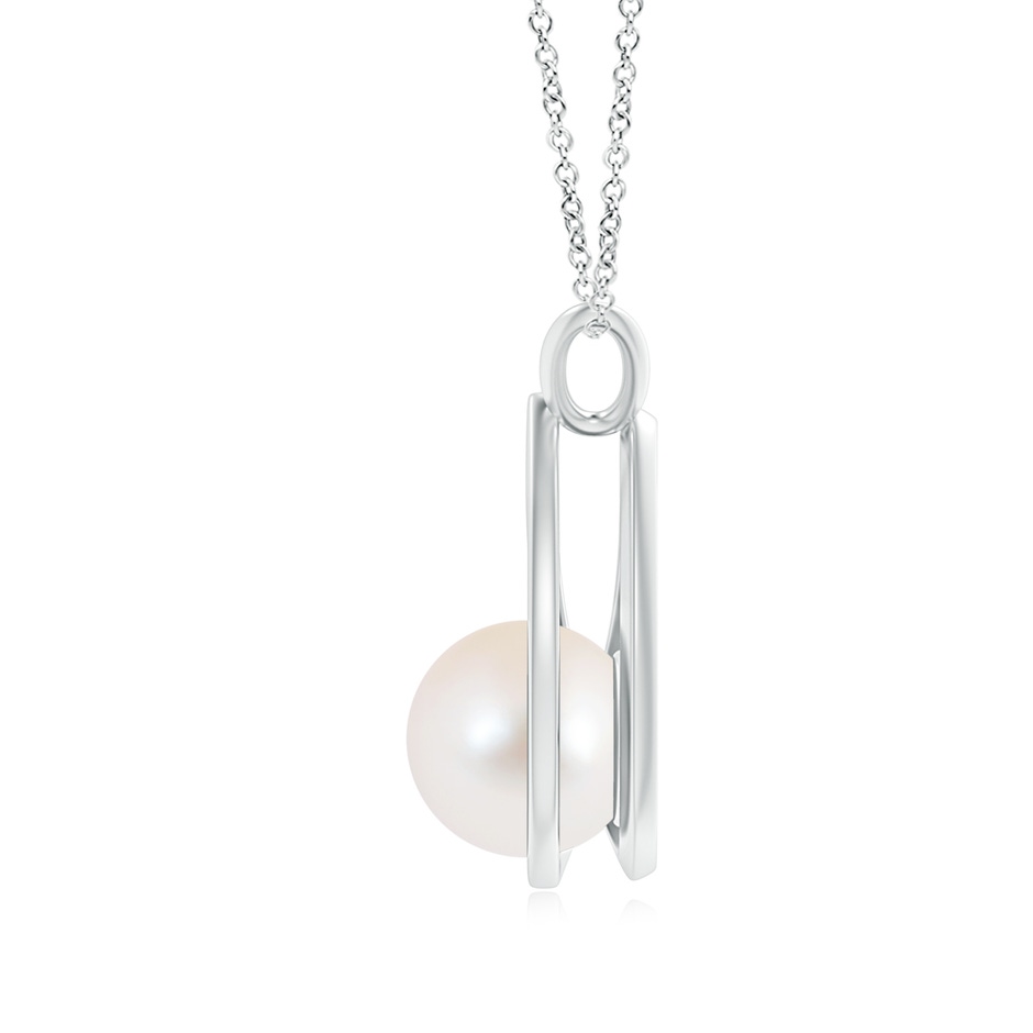 9mm AAA Solitaire Freshwater Pearl V-Bale Drop Pendant in White Gold product image