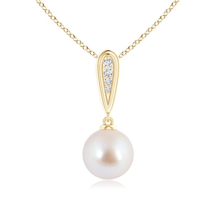 8mm AAA Akoya Cultured Pearl Pendant with Diamond-Studded Bale in Yellow Gold