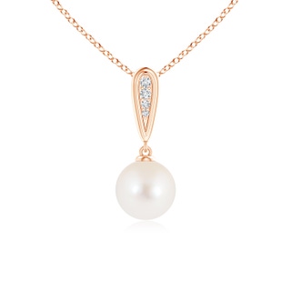 7mm AAA Solitaire FreshWater Cultured Pearl Necklace with Diamond Accents in Rose Gold