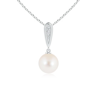 7mm AAA Solitaire FreshWater Cultured Pearl Necklace with Diamond Accents in White Gold
