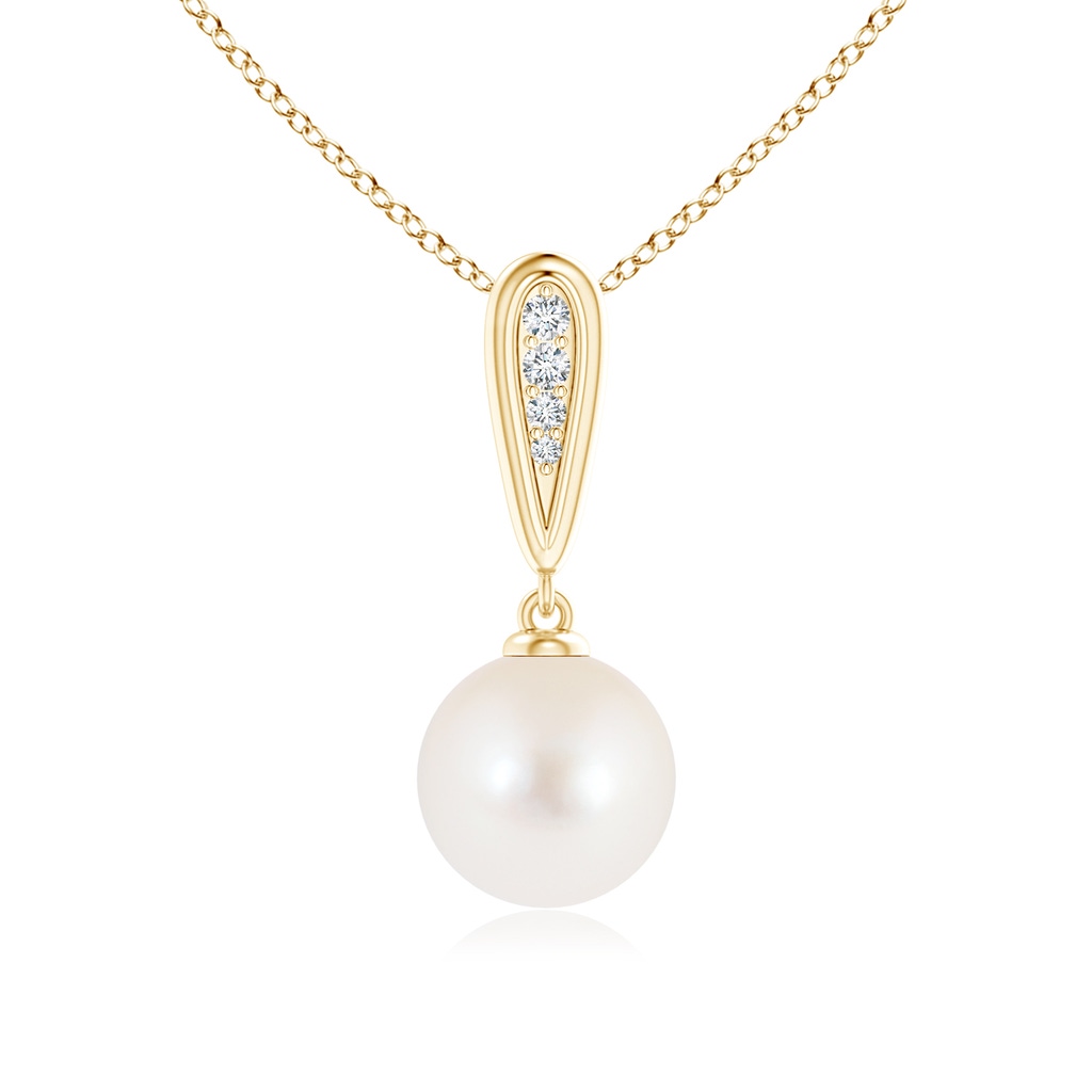 8mm AAA Solitaire FreshWater Cultured Pearl Necklace with Diamond Accents in Yellow Gold