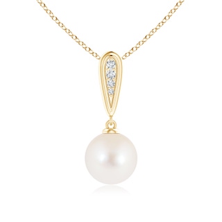 8mm AAA Solitaire FreshWater Cultured Pearl Necklace with Diamond Accents in Yellow Gold
