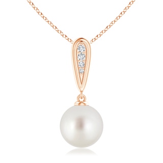 9mm AAA Solitaire South Sea Cultured Pearl Necklace with Diamond Accents in Rose Gold