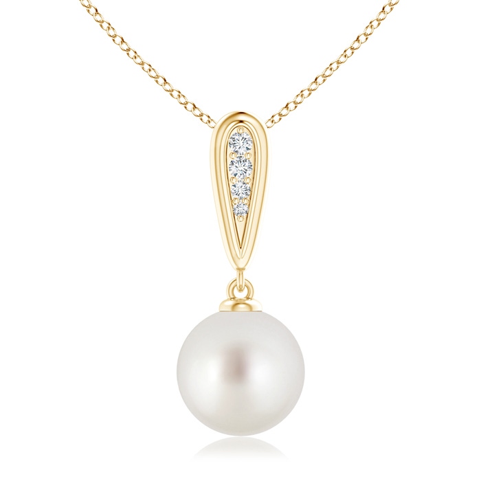 9mm AAA Solitaire South Sea Cultured Pearl Necklace with Diamond Accents in Yellow Gold