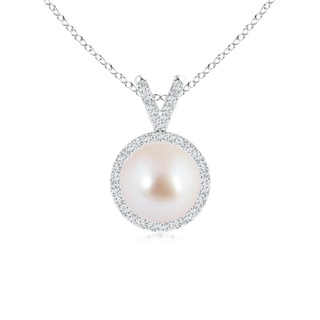 8mm AAA Classic Akoya Cultured Pearl Halo V-Bale Pendant in White Gold