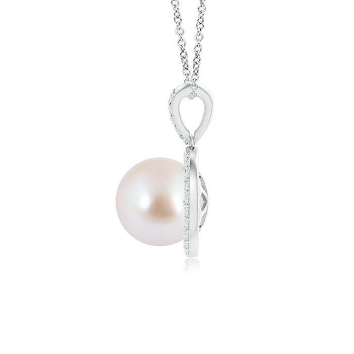 8mm AAA Classic Akoya Cultured Pearl Halo V-Bale Pendant in White Gold Product Image