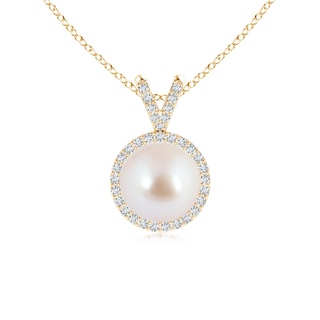 8mm AAA Classic Akoya Cultured Pearl Halo V-Bale Pendant in Yellow Gold