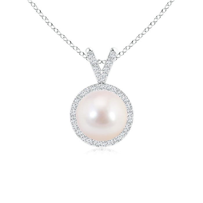 8mm AAAA Classic Akoya Cultured Pearl Halo V-Bale Pendant in S999 Silver