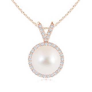 10mm AAA Classic Freshwater Cultured Pearl Halo V-Bale Pendant in Rose Gold