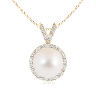 10mm AAA Classic Freshwater Cultured Pearl Halo V-Bale Pendant in Yellow Gold