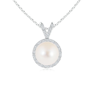 8mm AAA Classic Freshwater Cultured Pearl Halo V-Bale Pendant in White Gold