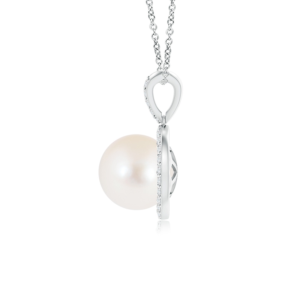 8mm AAA Classic Freshwater Cultured Pearl Halo V-Bale Pendant in White Gold Product Image