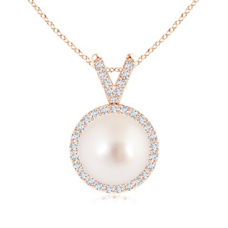 10mm AAAA Classic South Sea Cultured Pearl Halo V-Bale Pendant in Rose Gold