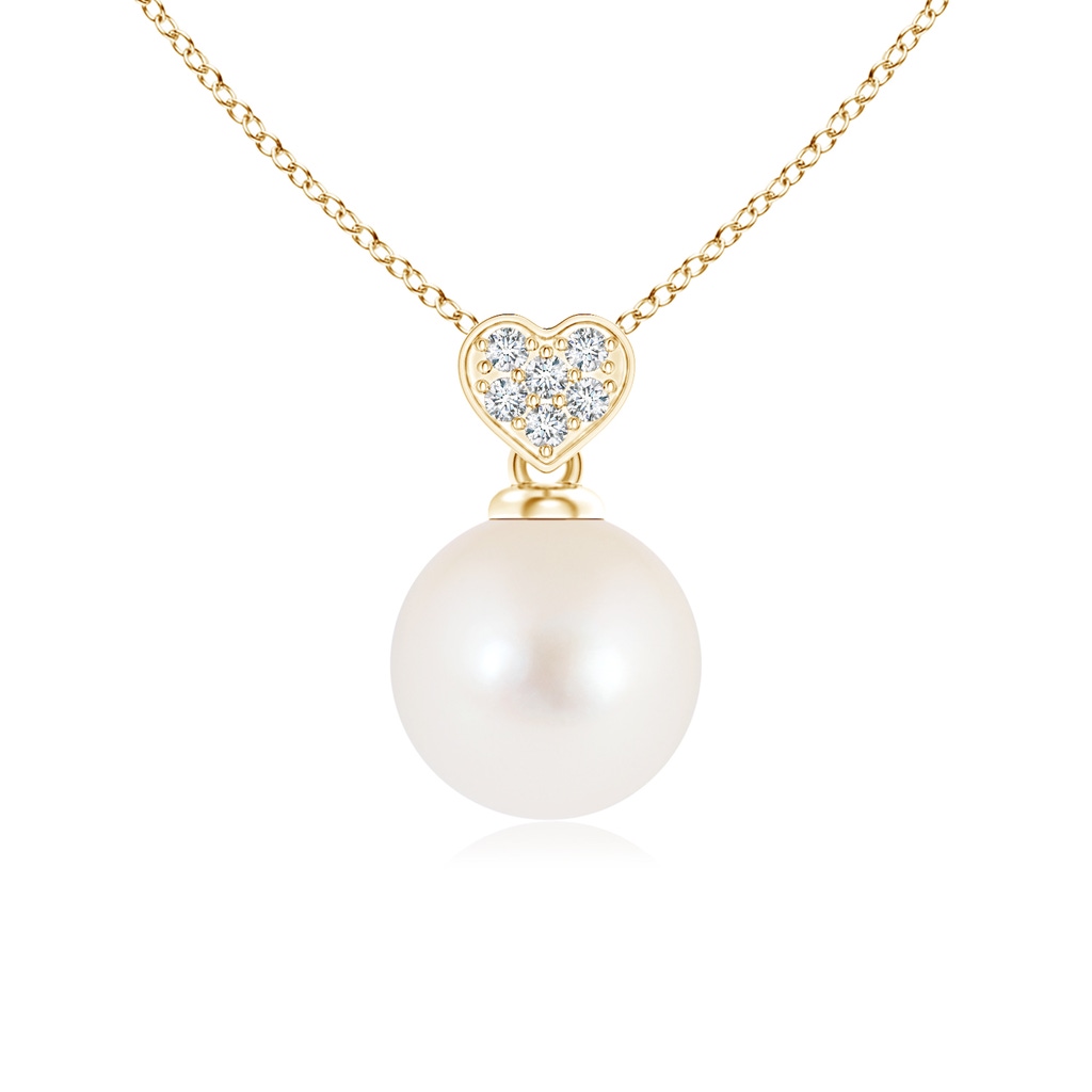 7mm AAA Freshwater Pearl Pendant with Heart-Shaped Bale in Yellow Gold