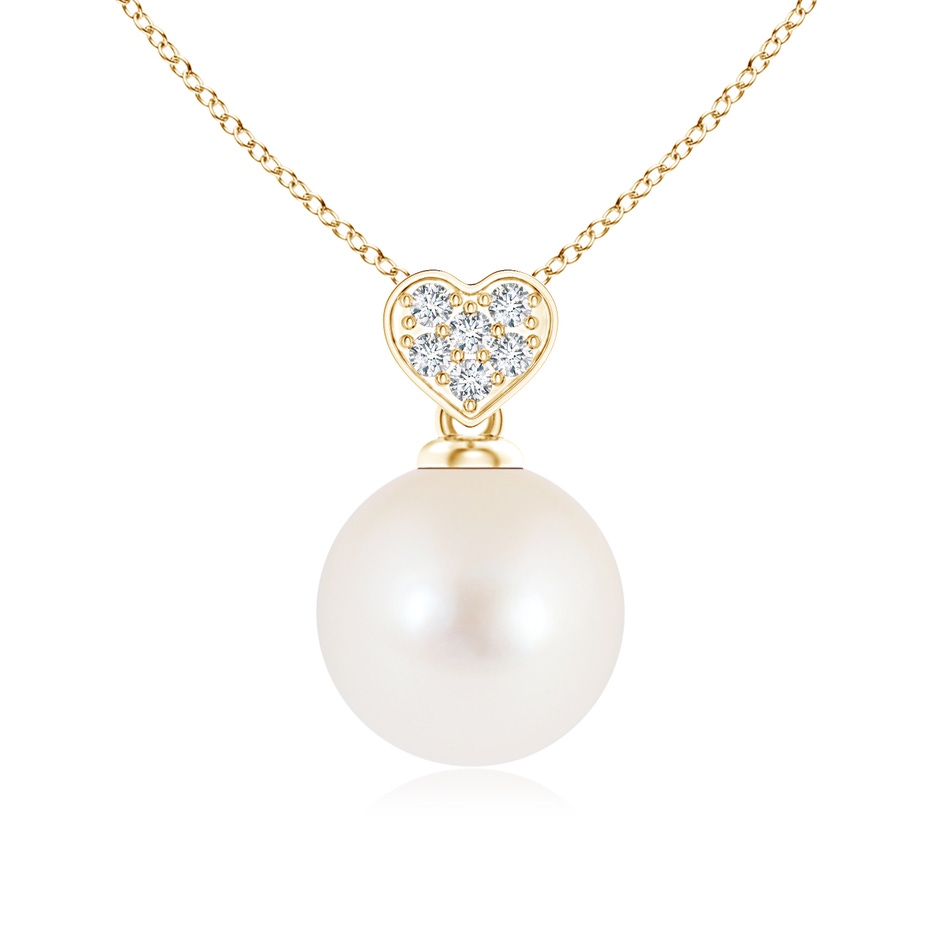 8mm AAA Freshwater Pearl Pendant with Heart-Shaped Bale in Yellow Gold 