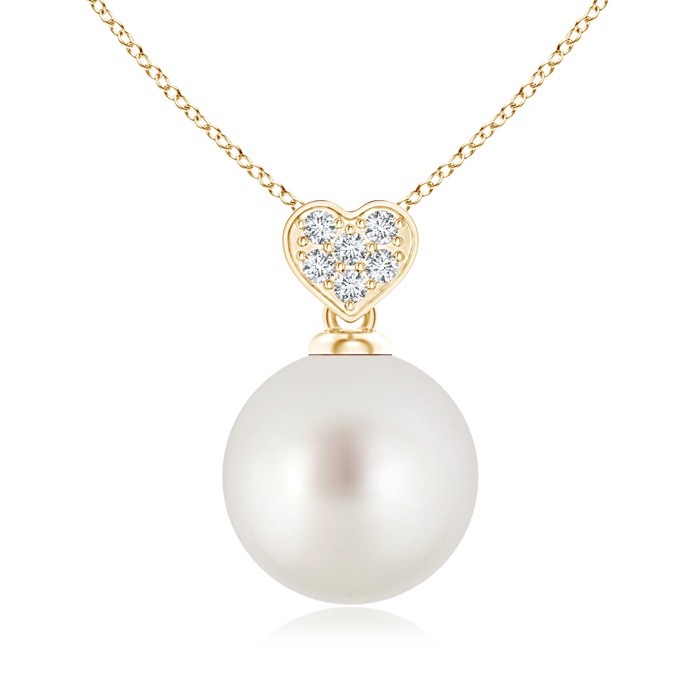 9mm AAA South Sea Pearl Pendant with Heart-Shaped Bale in Yellow Gold