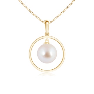 8mm AAA Japanese Akoya Pearl Open Circle Dangle Pendant in Yellow Gold