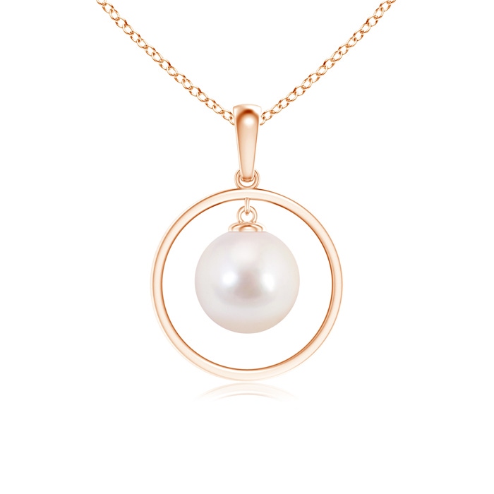 8mm AAAA Japanese Akoya Pearl Open Circle Dangle Pendant in Rose Gold 