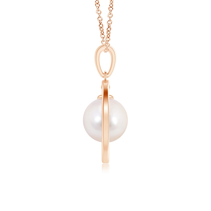 8mm AAAA Japanese Akoya Pearl Open Circle Dangle Pendant in Rose Gold product image