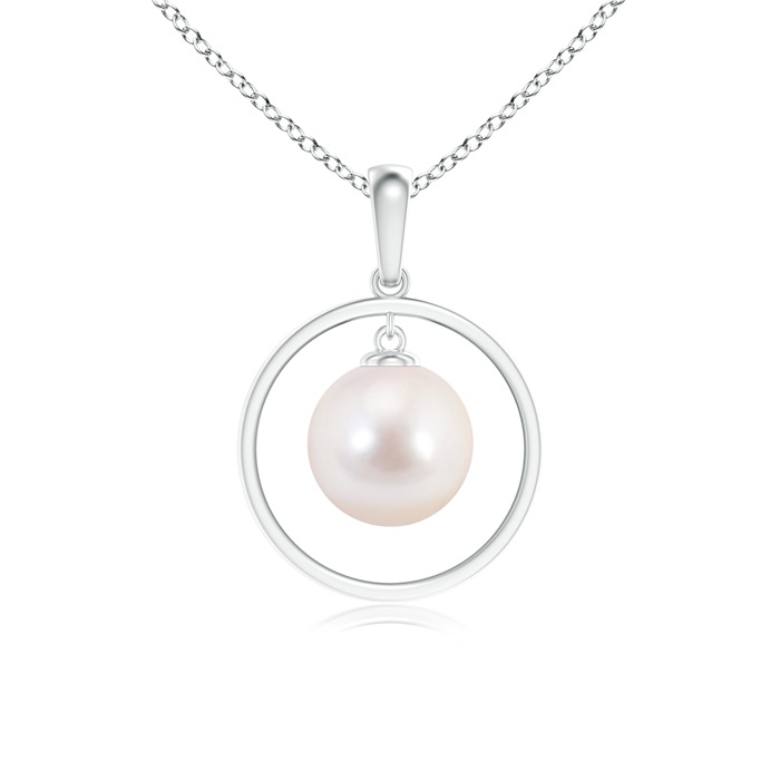 8mm AAAA Japanese Akoya Pearl Open Circle Dangle Pendant in S999 Silver