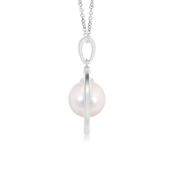 8mm AAAA Japanese Akoya Pearl Open Circle Dangle Pendant in White Gold product image